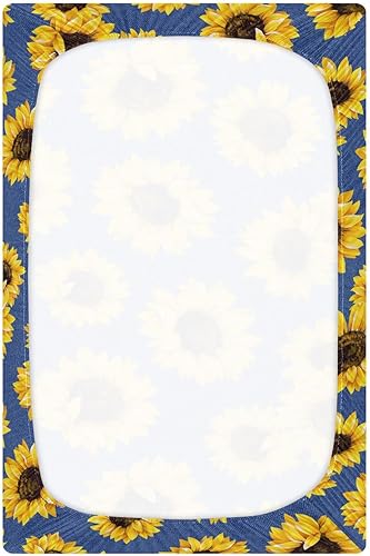 Miniatura 3 de Sábanas de cuna con patrón azul girasol para niños y niñas, sábanas portátiles para cuna, sábana bajera para colchones estándar de cuna y niños