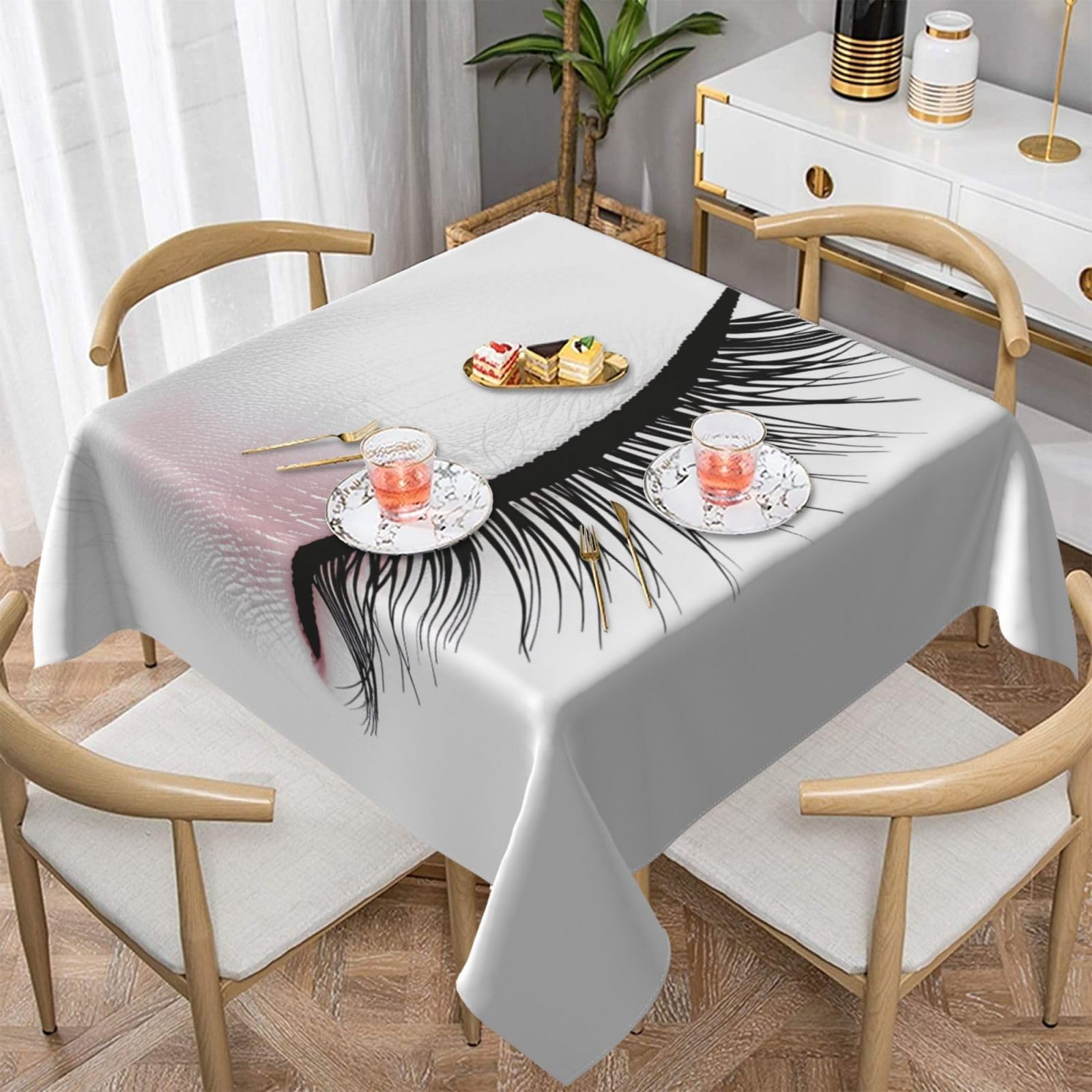 WPKJU Eyelash Lip White Printed Square Tablecloth 54x54 inch Water Resistant Table Cover Washable Rectangle Table Cloth for Dining Tables
