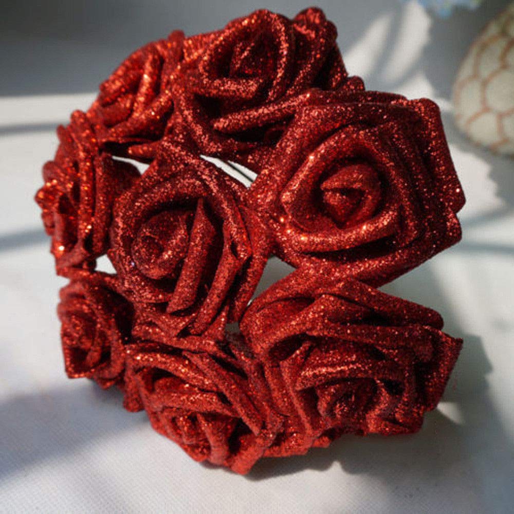 EliteKoopers 10 Pcs Foam Roses with Glitter Powder Flowers For Bride Bouquet Home Wedding Party Decor