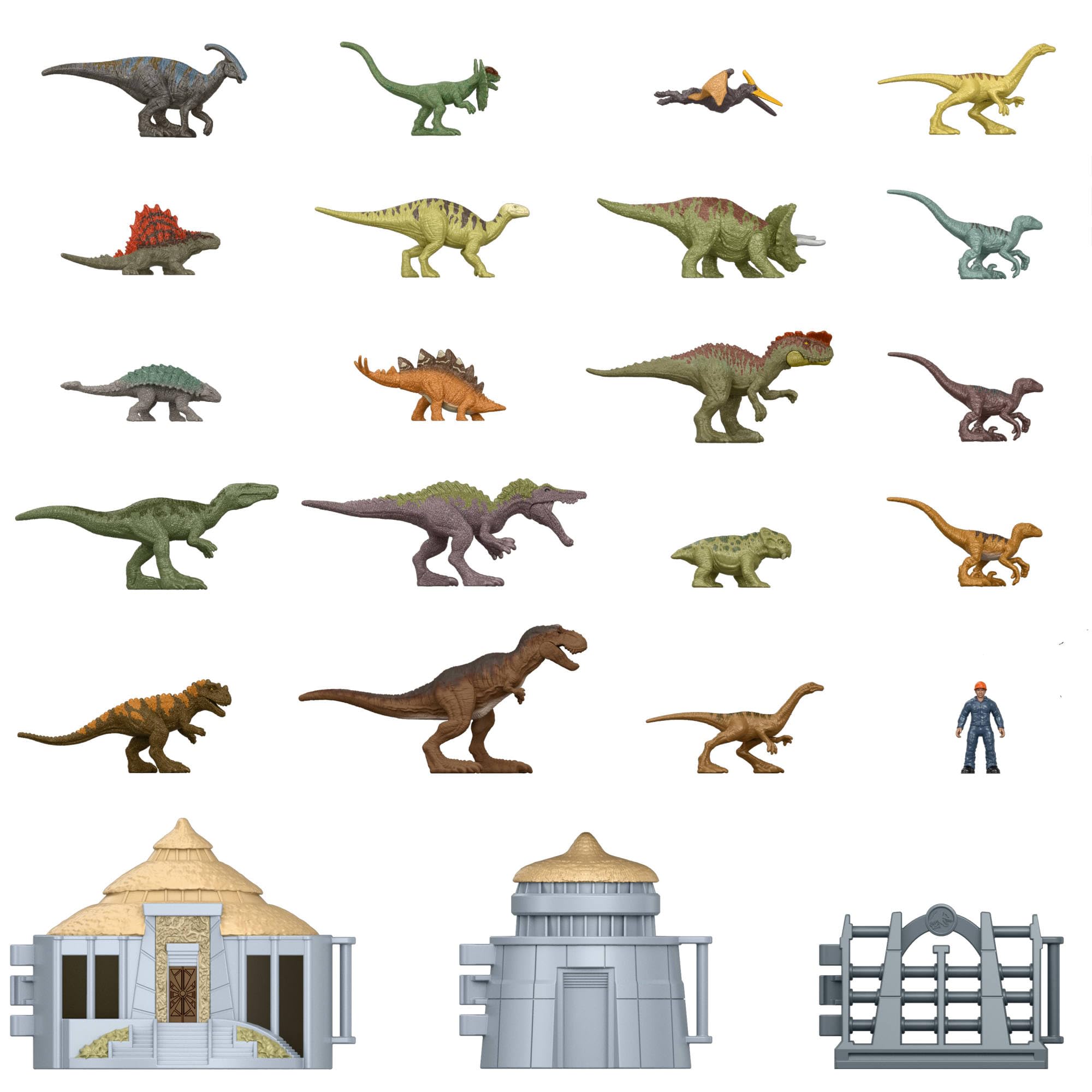 Mattel Jurassic World Calendario de Adviento, 24 días, 19 minis | Tema visita a la isla de Jurassic Park; sorpresas: dinosaurios, figura humana y accesorios, JLD23