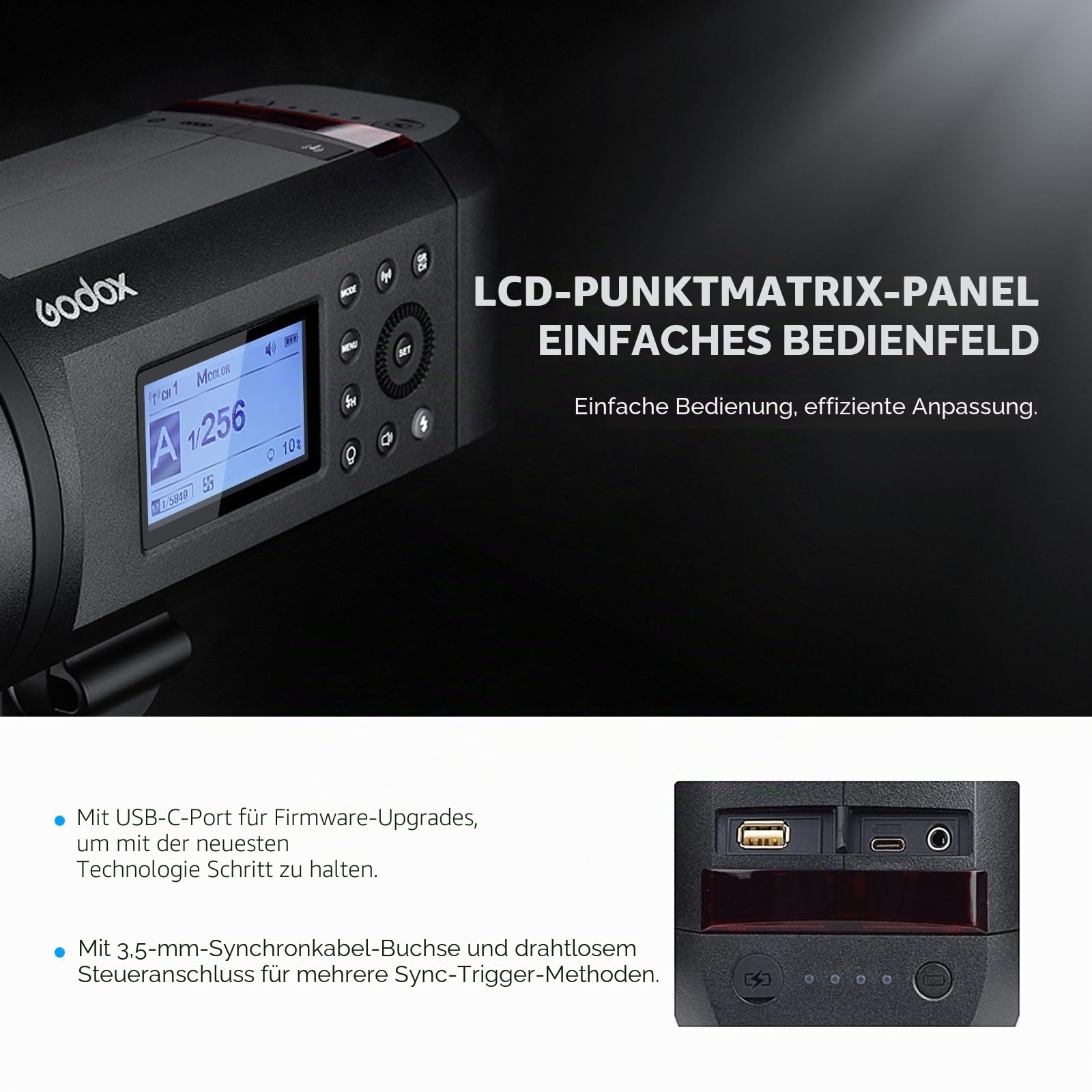 Godox AD600Pro Blitzlicht für Canon Nikon Sony Fuji Olympus Panasonic Kameras, 360 Vollblitze, 0.01-0.9s Zykluszeit, HSS 1/8000s 2.4G Wireless X System, 600Ws TTL Blitz mit 2600 mAh Batterie