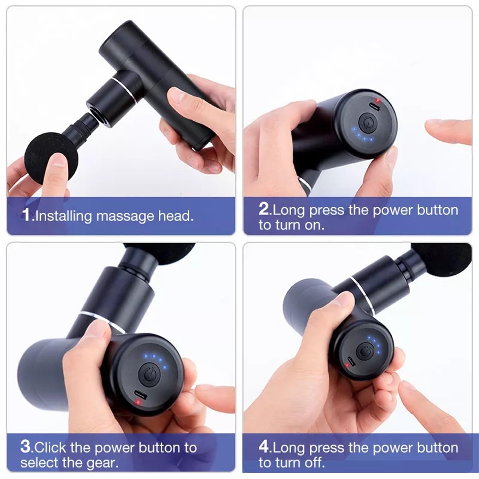 Masajeador portátil, Mini Masajeador Eléctrico De Cuello Bolsillo Con Pistola Masaje Muscular Para Regalo Relajación Corporal(Black)