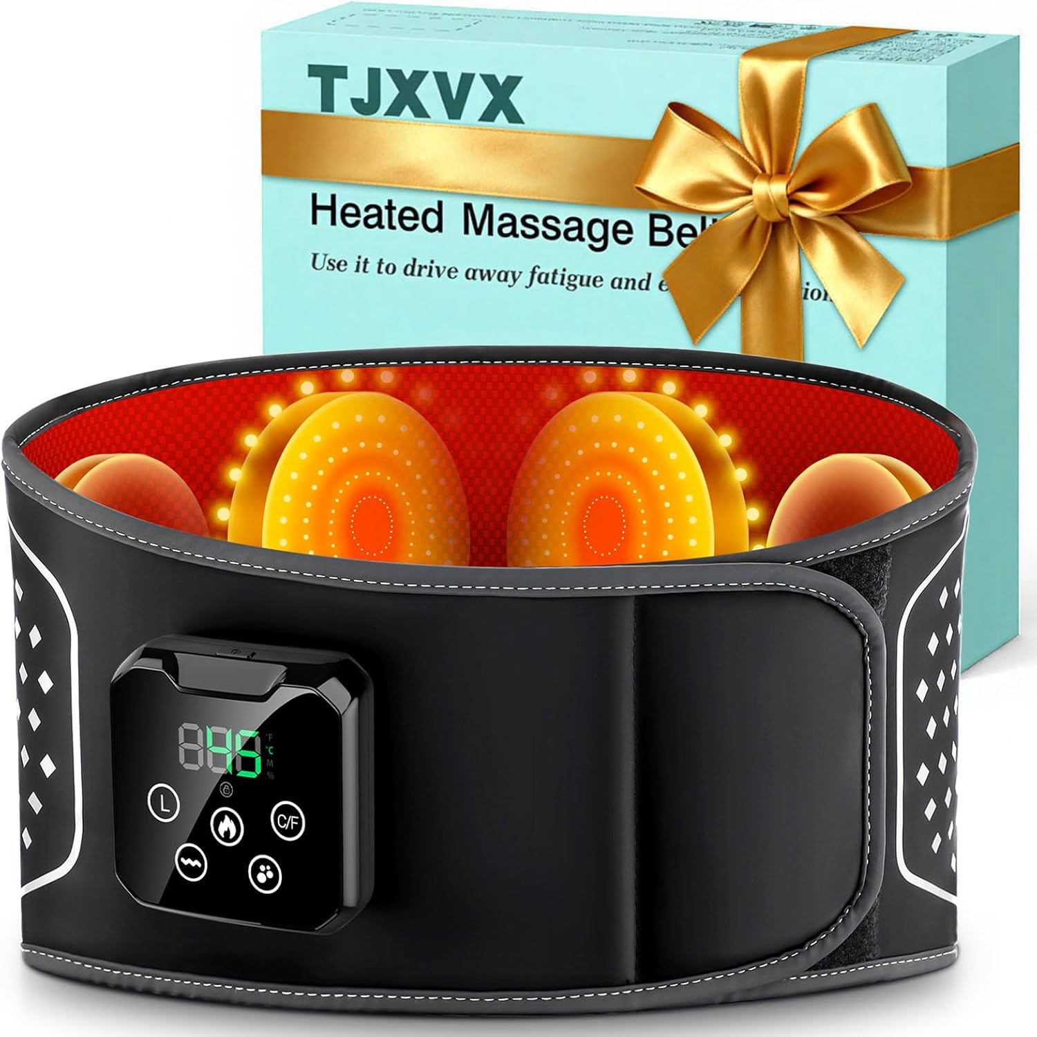 Cordless Heated Back Massager with Kneading & Vibration, 3-in-1 Waist Massage Belt with 4 Heating Levels, 10 Timer Settings, 4000mAh Battery, Adjustable Fit for Home Office Use