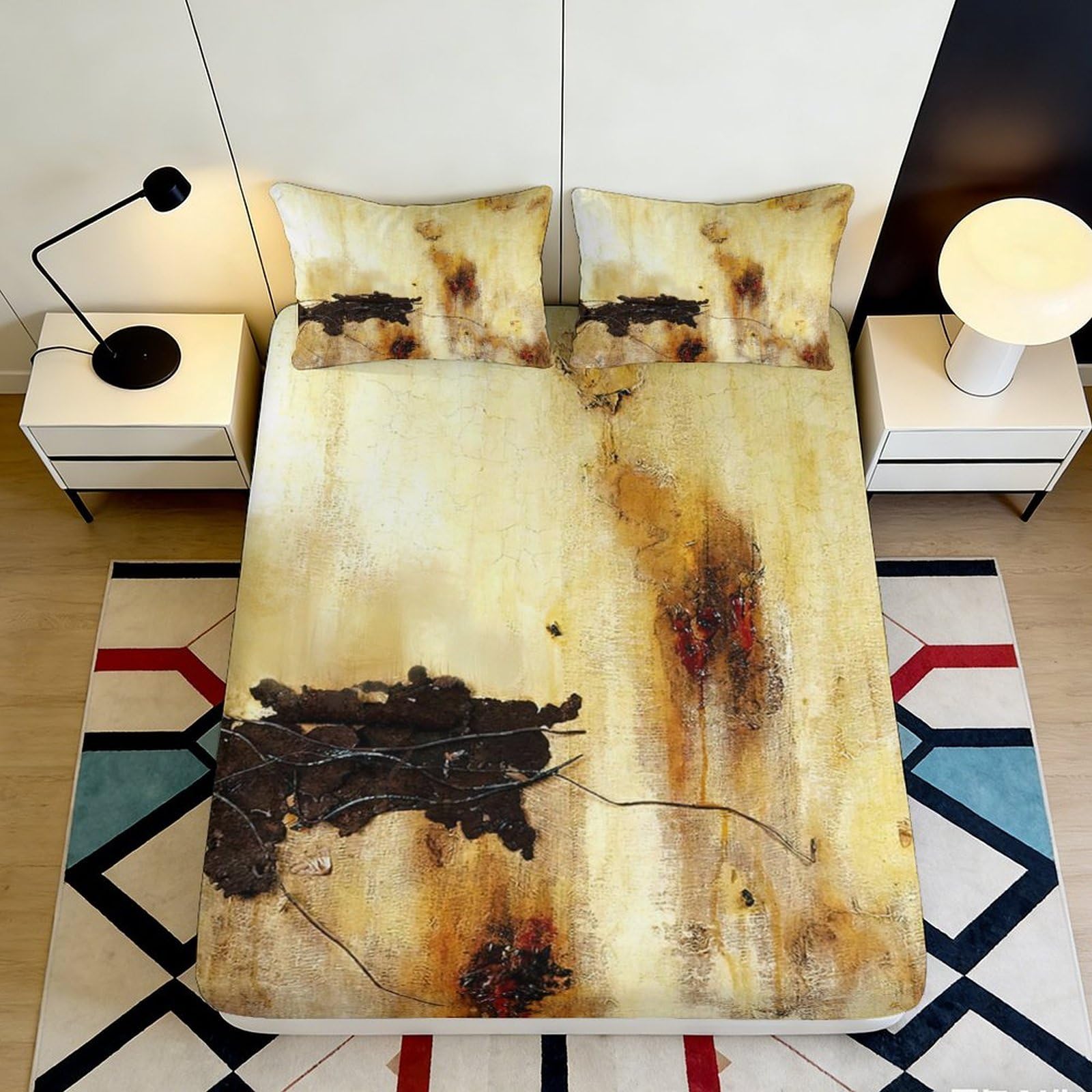 3D Printed Abstract Burnt Texture Fitted Sheet Microfiber Soft Bed Cover for Modern Bedroom Guest Room Decoration 90x200x25cm