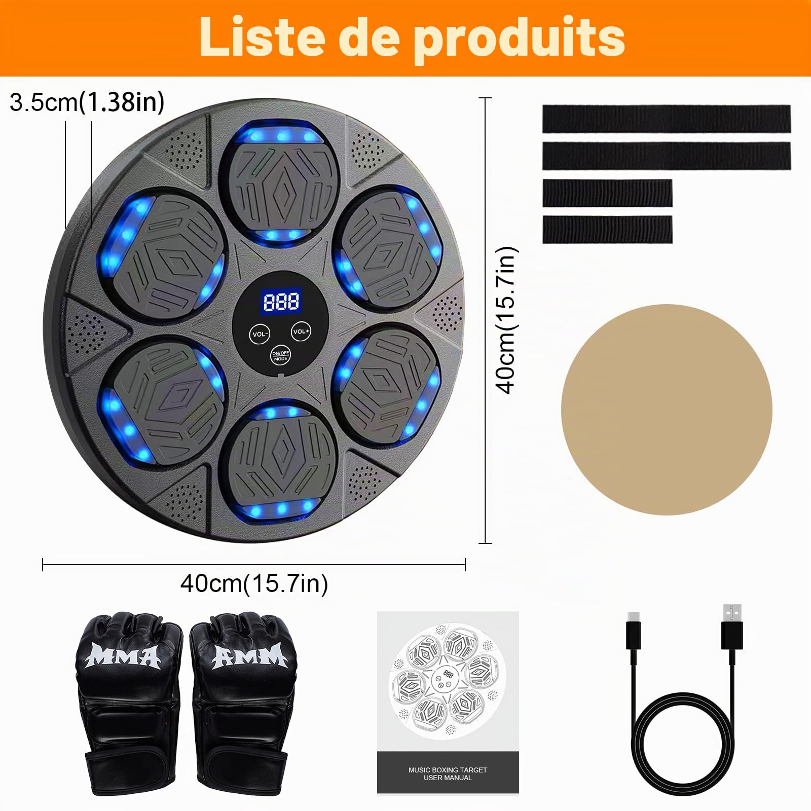 Machine de Boxe Musicale,9 modes de vitesse Music Boxing Machine avec Gants de boxe,Smart Bluetooth Music Boxeur électronique,LED Boxe Mural Musique pour Adultes et Enfants pour Gym et la Maison