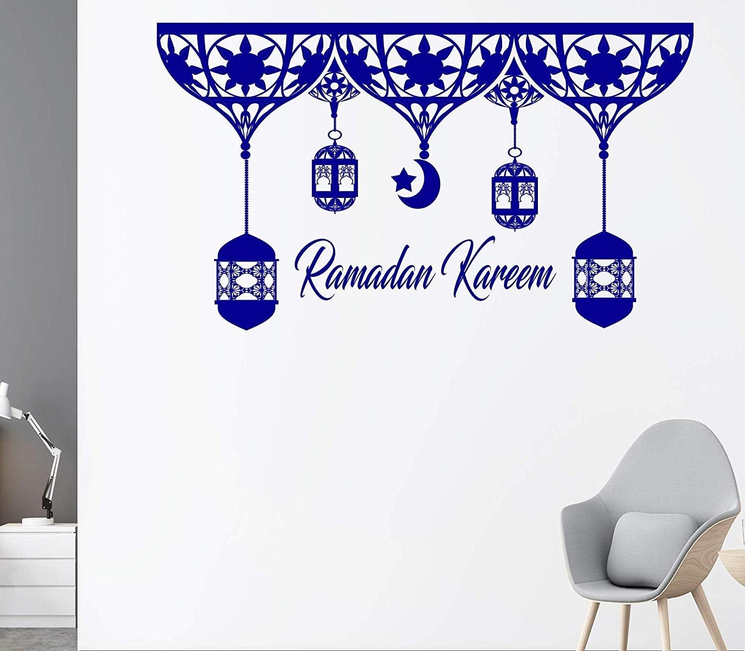 Maxsafe Ramadan Kareem Islamic Wall stickers, Arabic Lamp pattern wall decor, Islamic shop sign, Mosque decor islamic home decor, Ramadan Design Religion Art,Blue
