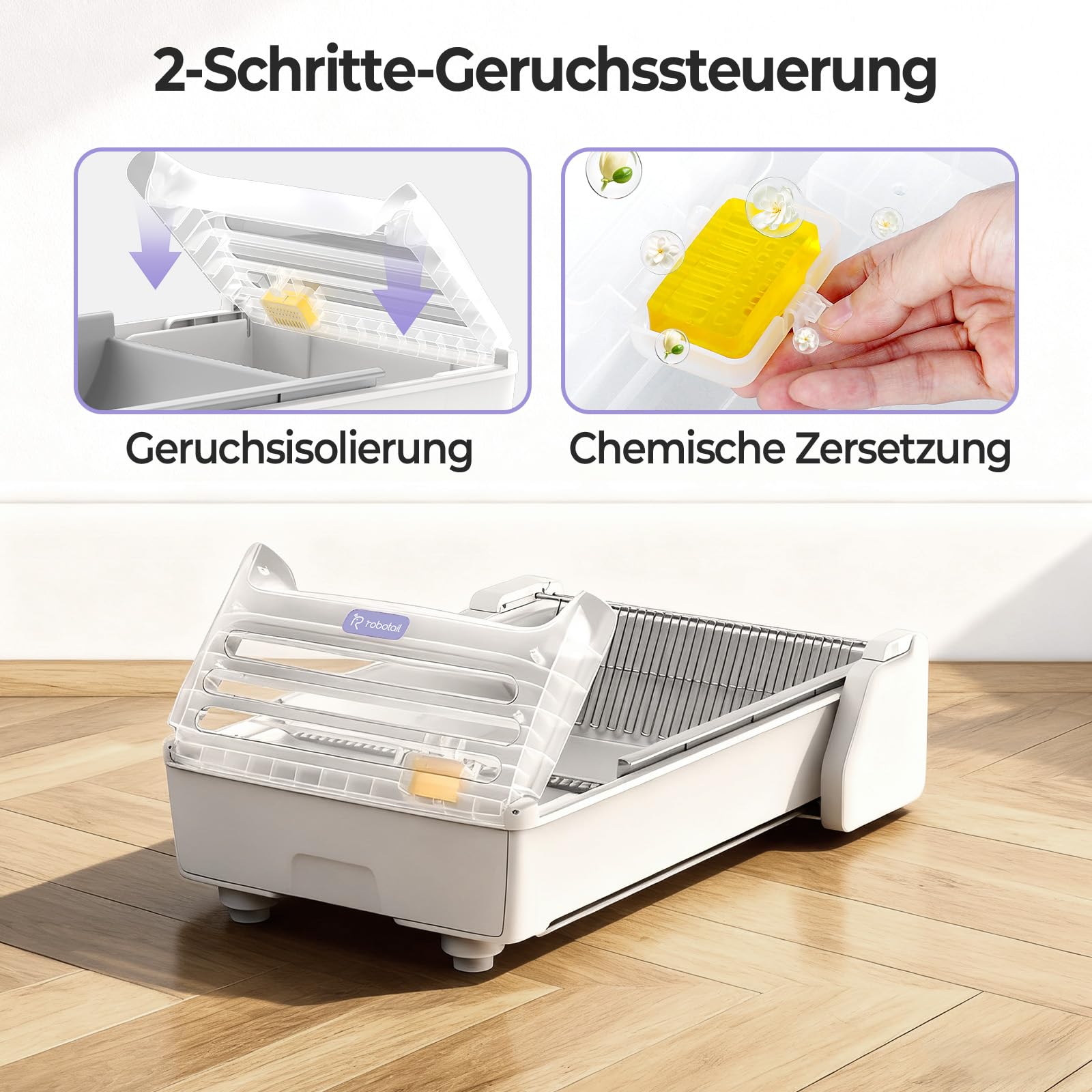 Selbstreinigende Katzentoilette Katzenklo Selbstreinigend Offen, Extra Große Platz Automatisches Elektrisches Katzenklo mit Geruchskontrolle, APP-Steuerung, Anti-Klemm-Design, mit 1 Beutel Streu