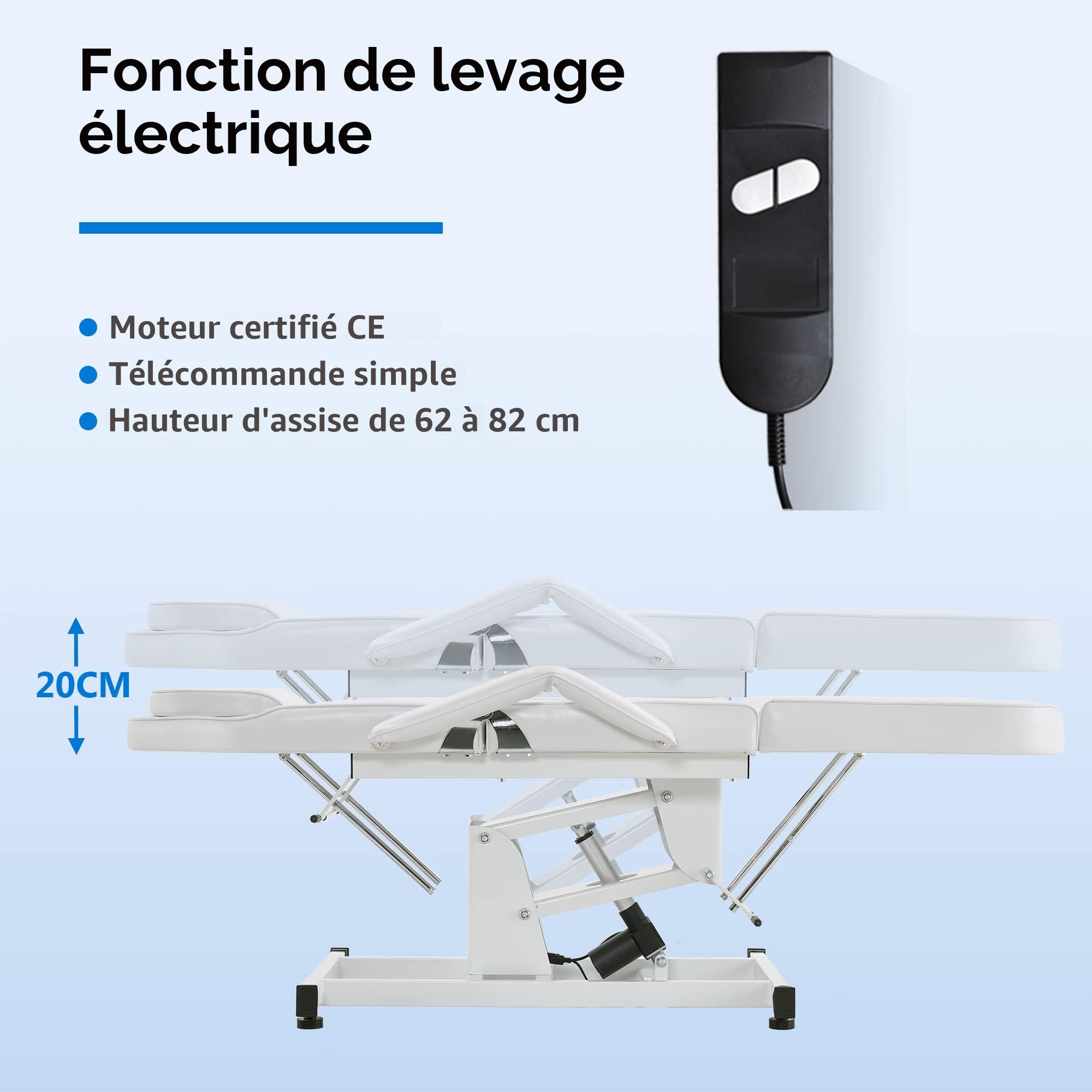 Barberpub Table de Tatouage électrique Table de Massage, Set de Tables d'esthétique, Table de thérapie équipement de beauté Pliable & réglable en Hauteur, 0100 (Blanc)