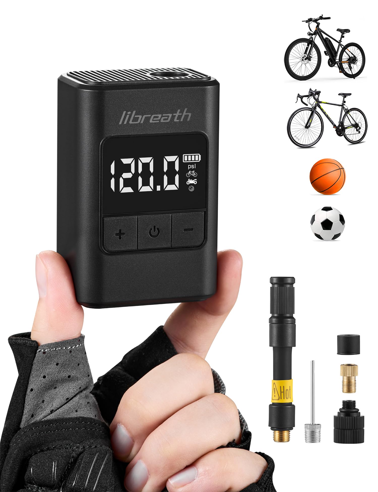 Bike Pump with Gauge 120 PSI Mini Electric Bike Tire Pump Auto Stop