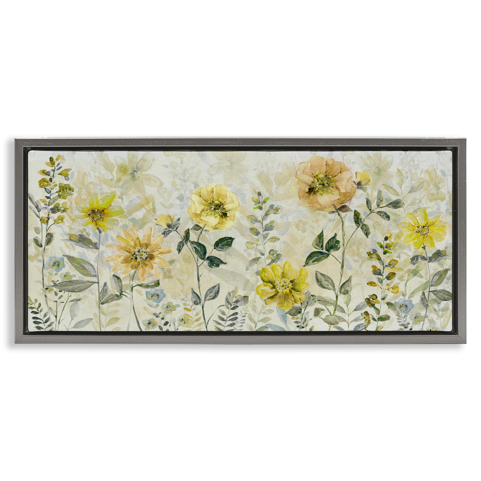 Stupell Industries Luster Gray (Matte) Buttercup Garden Floral, 13 X 30 Inch Canvas In Floater Frame