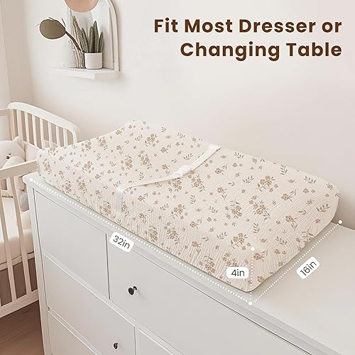 Miniatura 7 de Konssy Cambiador de muselina con espuma de forro impermeable, incluye 2 unidades de funda suave y de algodón, cambiador de pañales para bebé para