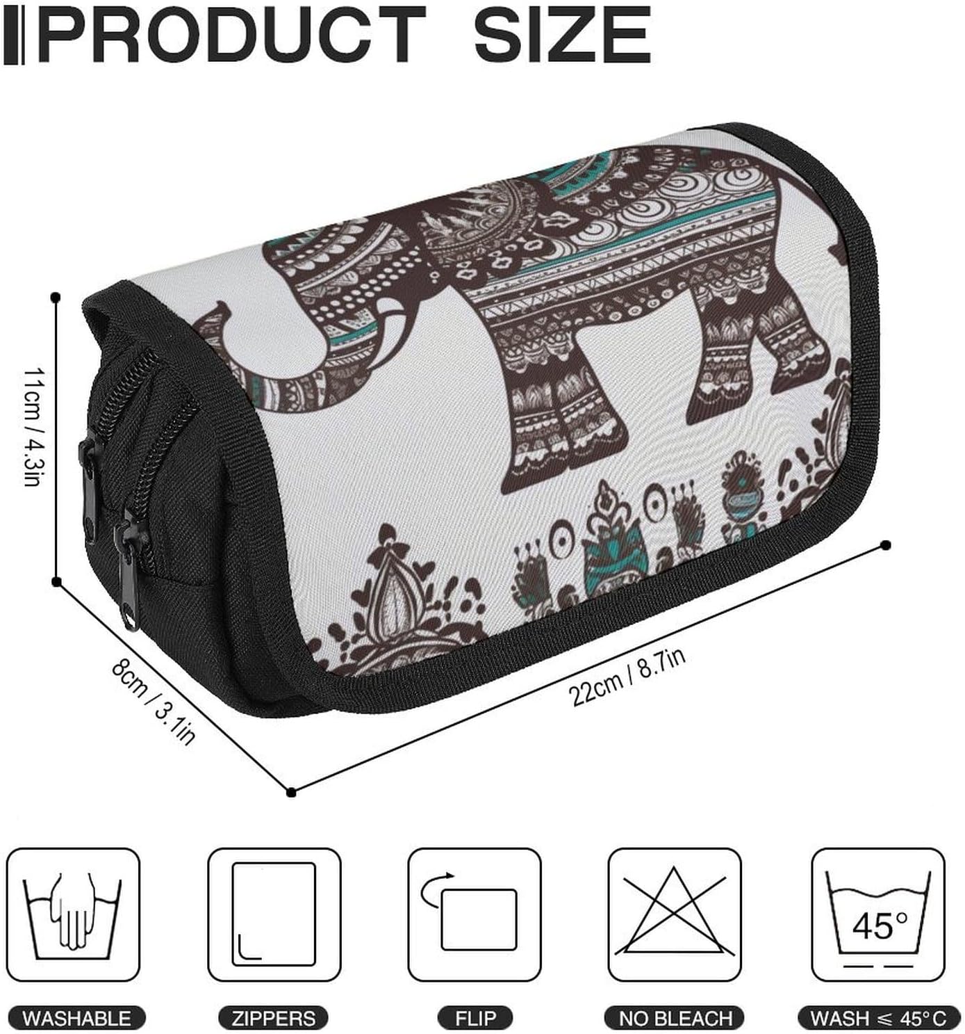 Pencil Pouch Bohemian Elephant Pattern Pencil Case for Men Women Cosmetic Bag Aesthetic Pen Bag for Office Multifunctional Bags Marker Pen Case