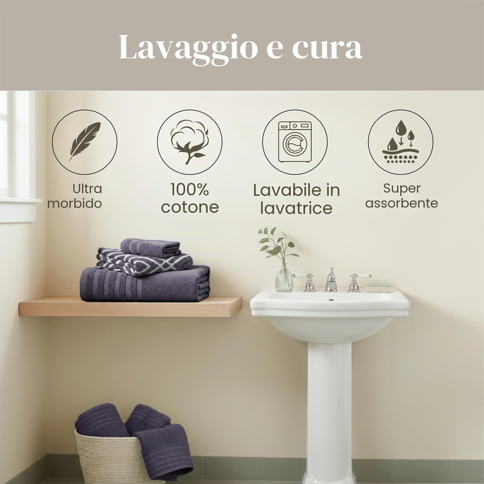 Amrapur 6-Piece Yarn Dyed Oxford Stripe Jacquard/Solid Ultra Soft 550GSM 100% Combed Cotton Towel Set 6 Asciugamani Tinti in Filo Grigio Lavanda, Cotone, Singolo, 40.6 x 25.4 x 12.7 cm, 6 unità