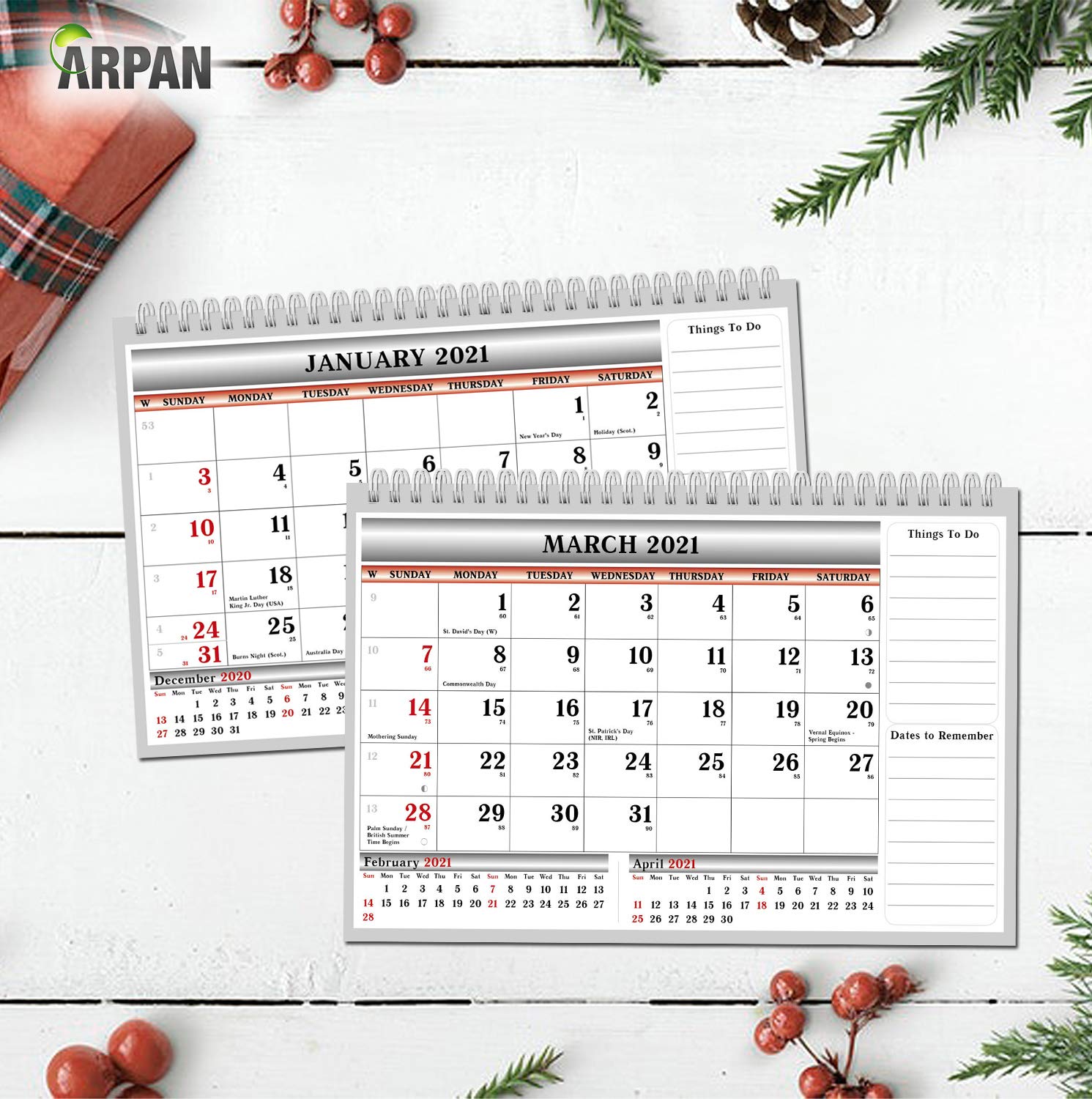 2021 One Month to View UK Stand Alone Desk Office Table Calendar Planner by Arpan (2021 DeskTop