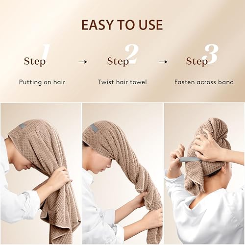 Vista 51 de YFONG Toalla de pelo grande para mujer, toalla de microfibra súper absorbente para cabello rizado, turbantes de cabello de secado rápido con Azul