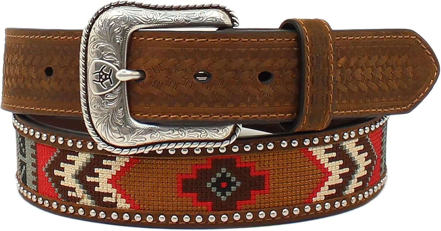 ARIAT Men's Belt Embroidered Inlay Round Conchos
