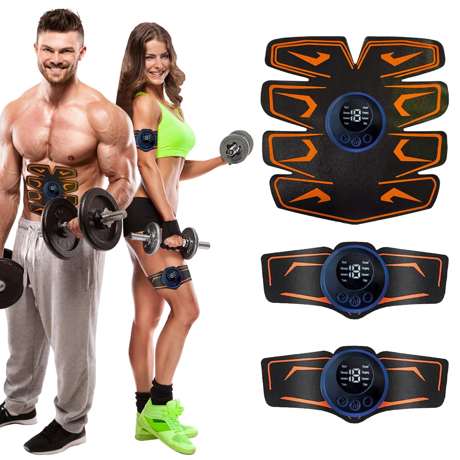 PZCC Électrostimulateur Musculaire, Ceinture Abdominale 8 Modes 19 Intensités, Rechargeable USB LCD, Stimulateur pour Abdos/Bras/Jambes/Fesses