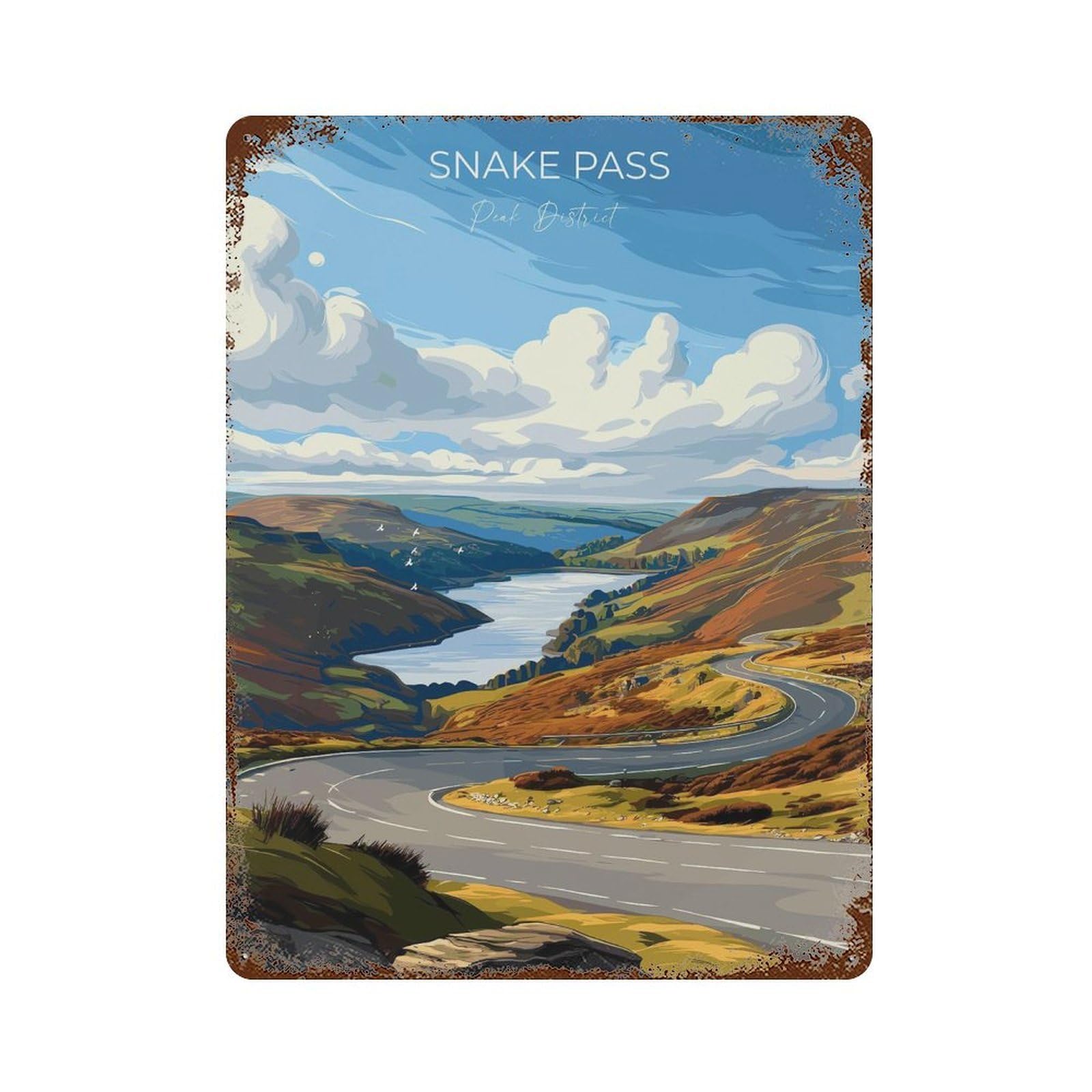 xiaoxiaoshen Snake Pass Peak District Travel of Derbyshire English Countryside Wall Decor Art Metal Tin Poster Modern Home Decor Art Home Bar Shop Decorations Vintage Sign 40x30cm