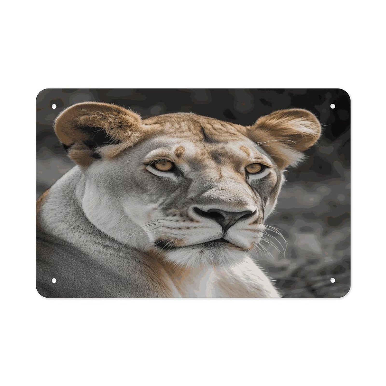 Fekiloot Style Lioness With Blue Green Eyes Metal Signs Wall Art Tin Sign