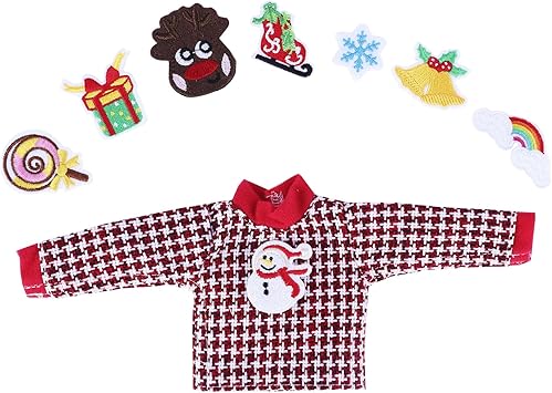 E-TING Santa Clothing Christmas Accessories for elf Doll Sweater Set - 1 Sweater + 8 Attachable Decals