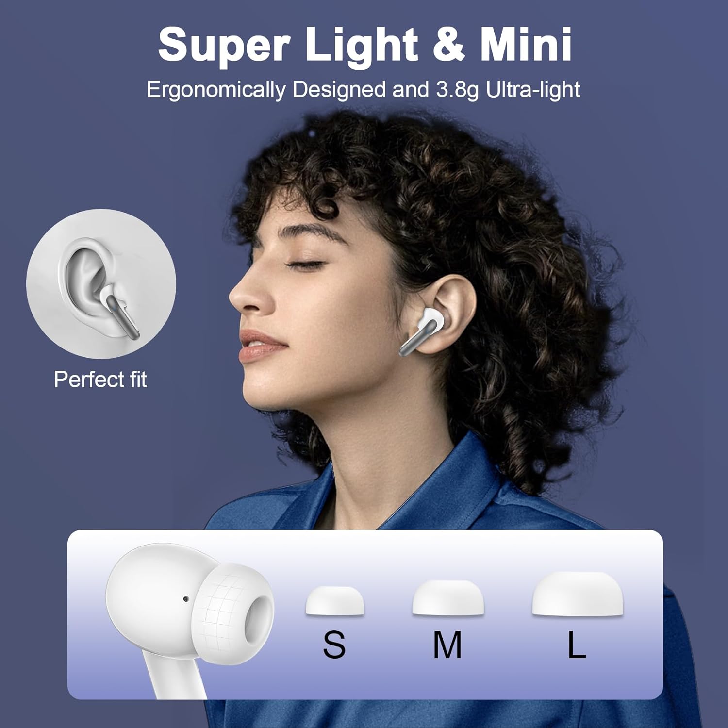 60H Playtime LED Display Wireless Earbuds,Bluetooth 5.3 Noise Cancelling in Ear Headphones,for Samsung Galaxy Phones (White)