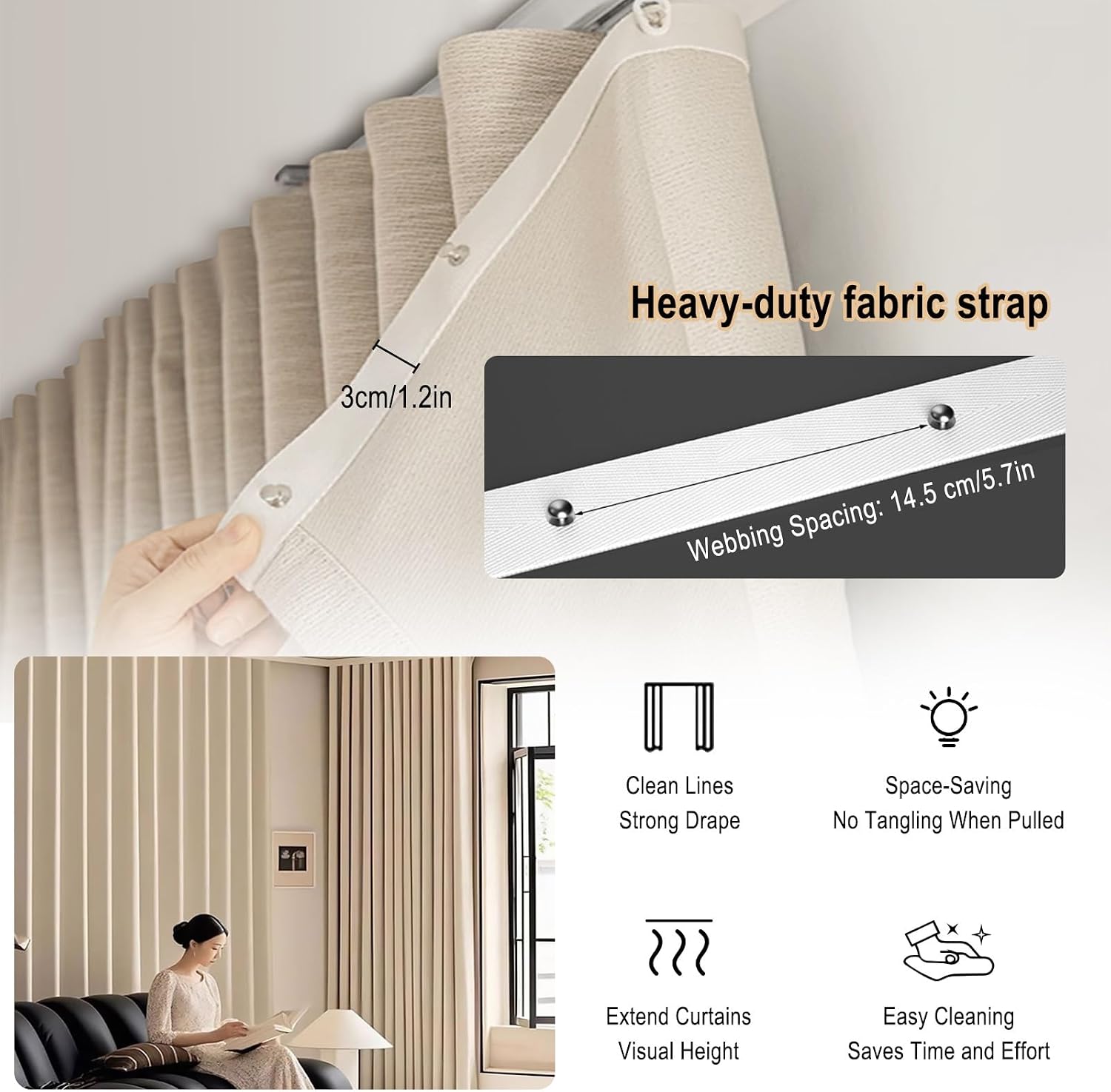 Heavy-Duty Ripplefold Curtain Track Set, S-shaped Wavy Sliding Curtain Rail, Aluminum Curtain Rails For Living Room Bedroom Room Divider, Suitable For Single Opening Curtains(White,4m(13.1ft))