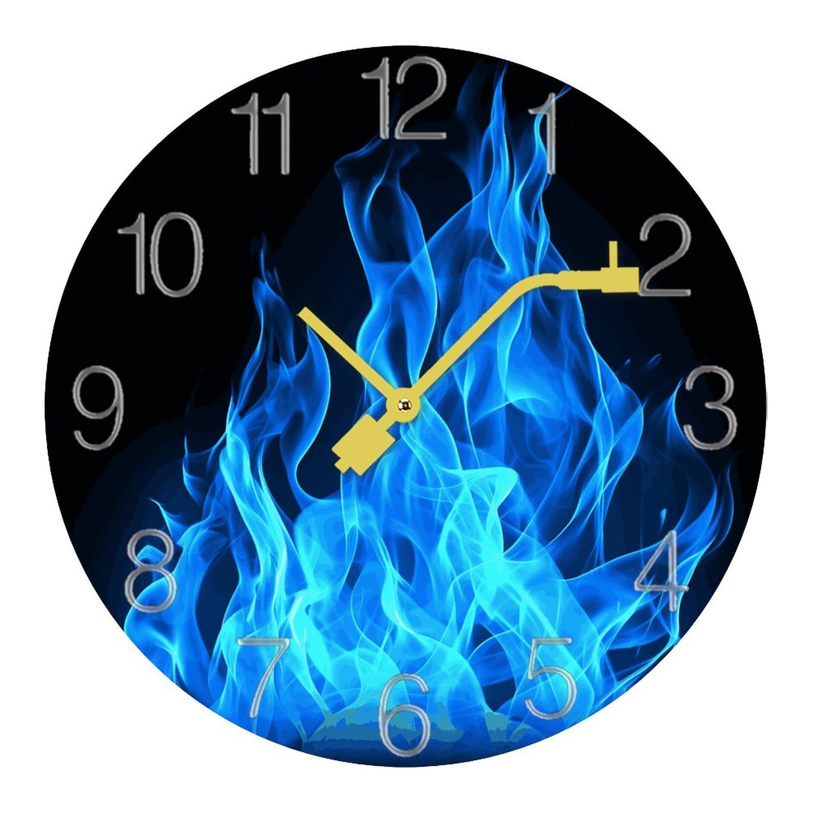 Horloge murale silencieuse à piles avec flamme bleue pour la cuisine