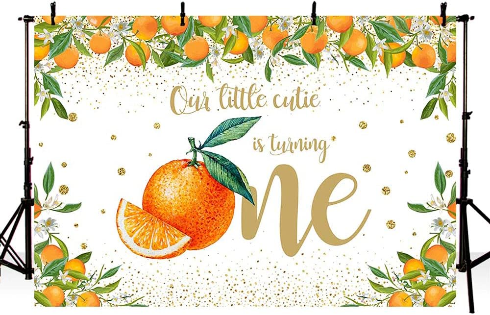 MEHOFOND 7x5ft Cutie Orange Gril One Birthday Photo Background Girl Happy 1st Birthday Oranges Party Cake Table Banner Decor Photography Backdrop Props