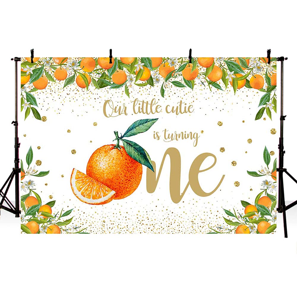 MEHOFOND 7x5ft Cutie Orange Gril One Birthday Photo Background Girl Happy 1st Birthday Oranges Party Cake Table Banner Decor Photography Backdrop Props