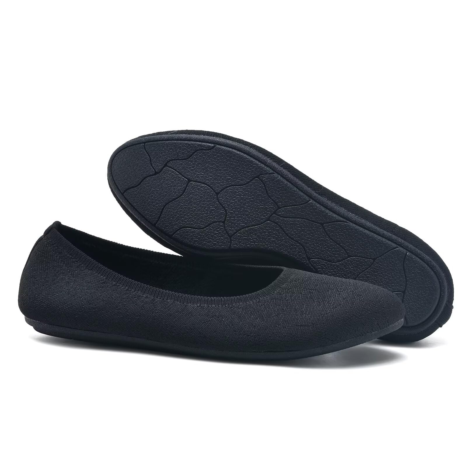 Puxowe Damen Ballerina Runde Zehe Stricken Flache Schuhe Komfort Weich Slip On Ballerina Walking Flats Schuhe für Frauen Niedriger Keil Lässig