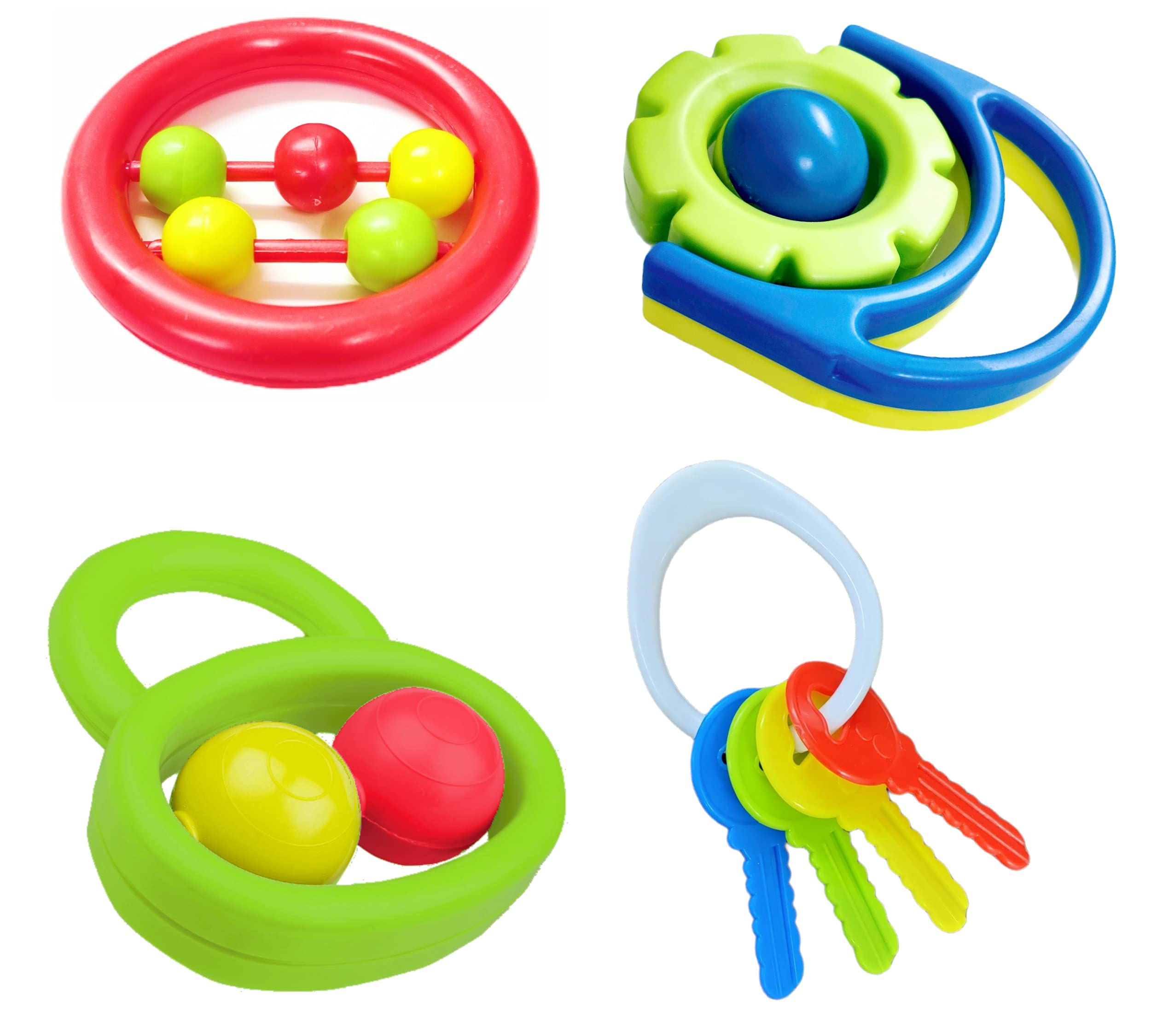 Little Innocents BPA-Free Non Toxic Colorful Plastic 3 Shake & Grab Rattles & 1 Soothing Key Teether for Babies & Infants, Early Age Toys for New Borns(4Pcs-Multicolor)…