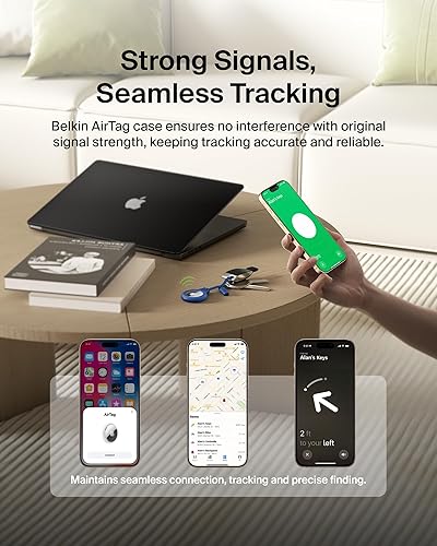 Vista 94 de Belkin - Soporte seguro con llavero para Apple AirTag, funda duradera y resistente a los arañazos con cara abierta y bordes elevados, protección