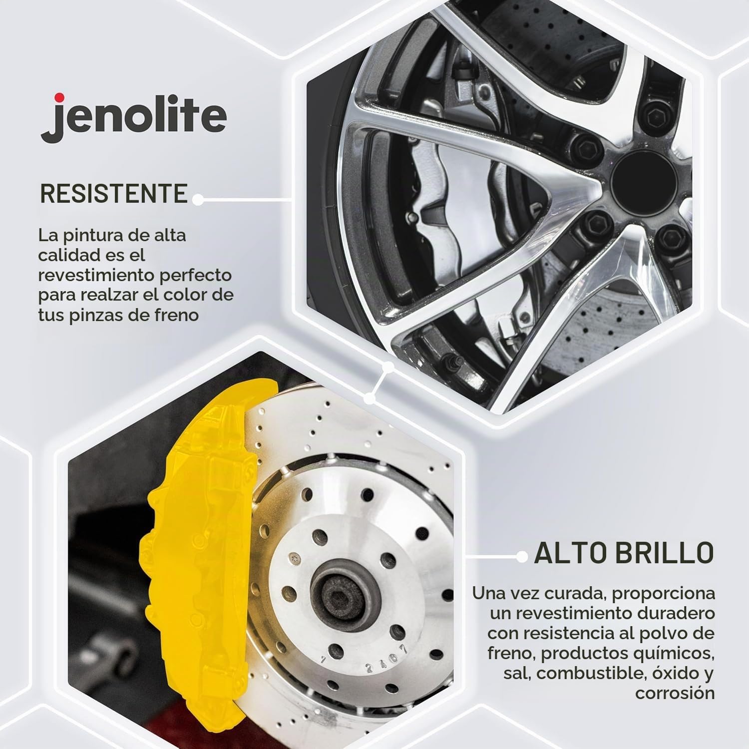 JENOLITE Pintura para pinza de freno | AMARILLO | Restaurar y transformar pinzas de freno de automóviles | 400ml | RAL 1018 | Pintura para pinza de freno, pintura en aerosol duradera con acabado brillante y alto calor, restauración