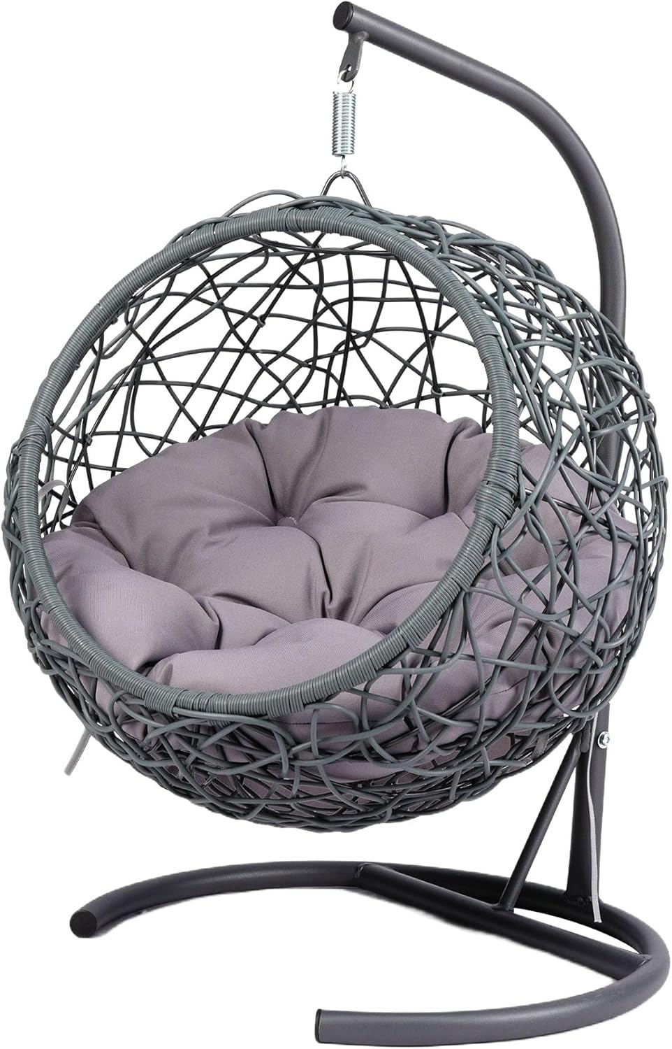 Cat Swing Bed with Stand and Cushion, Wicker Cat Egg Chair for Indoor Outdoor, Hanging Swinging Cat Bed for Cats, Small Dogs, Small Animals (Gray)