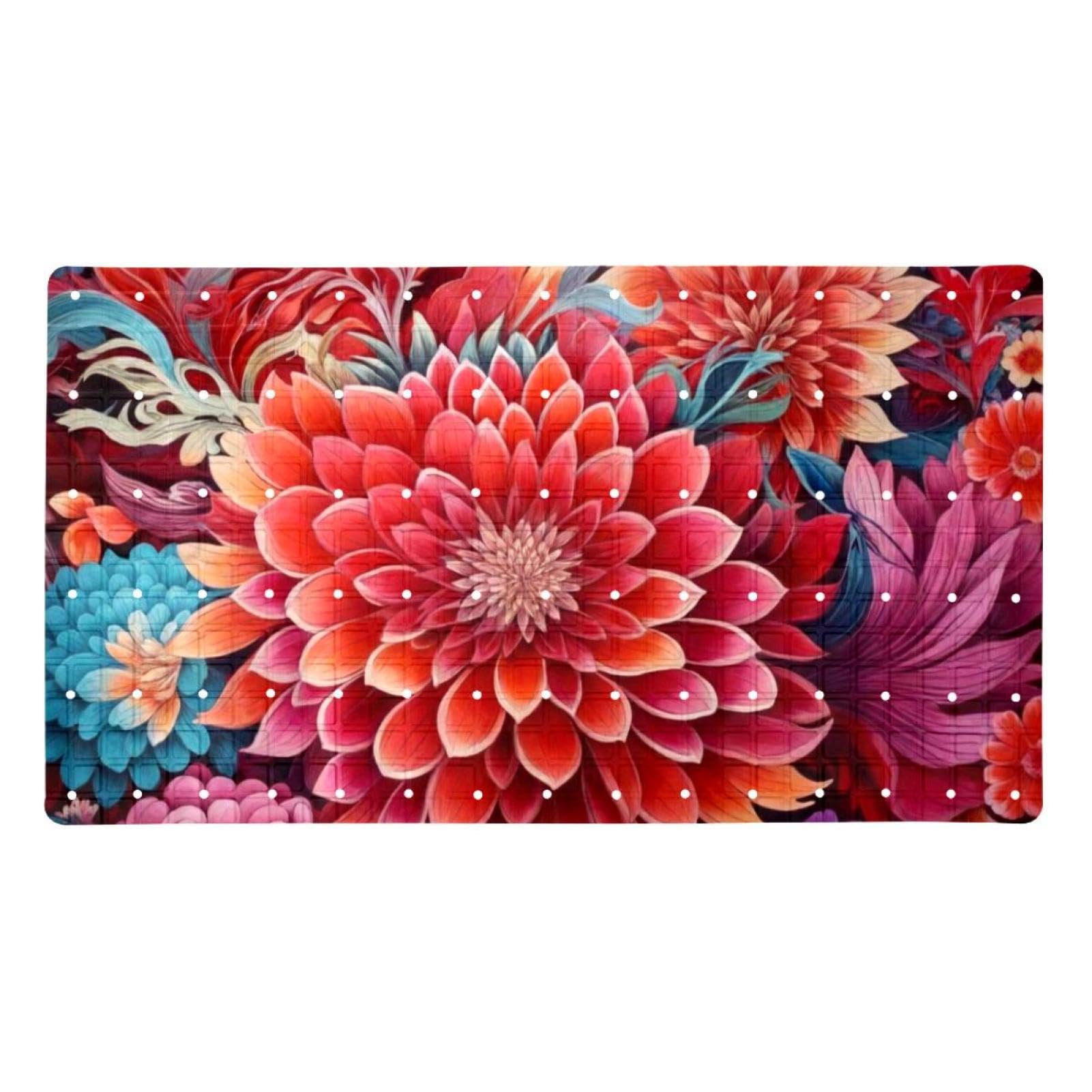 Tapis de bain antidérapant en PVC rouge vif avec ventouses