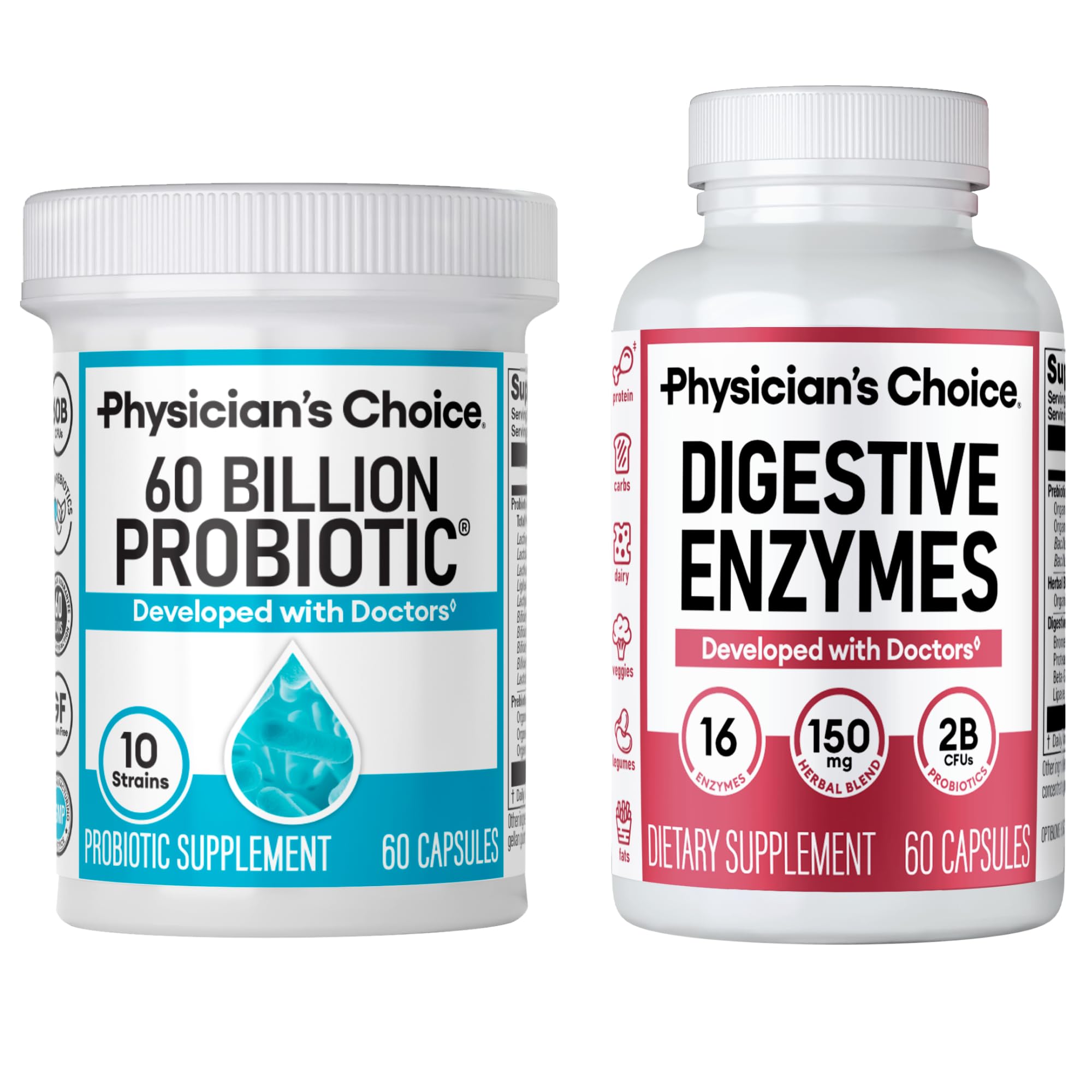 Physician's CHOICE - Optimal Gut Health Bundle: 60 Billion Probiotics 60ct + Digestive Enzymes for Digestive Comfort and Immune Support