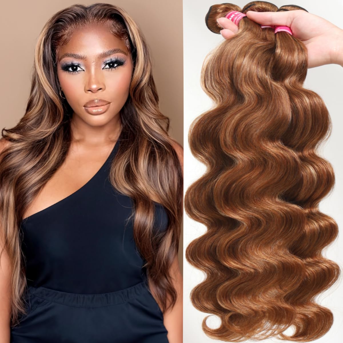 Amazon.com : UNICE Body Wave Honey Blonde Highlight Human  display picture 3