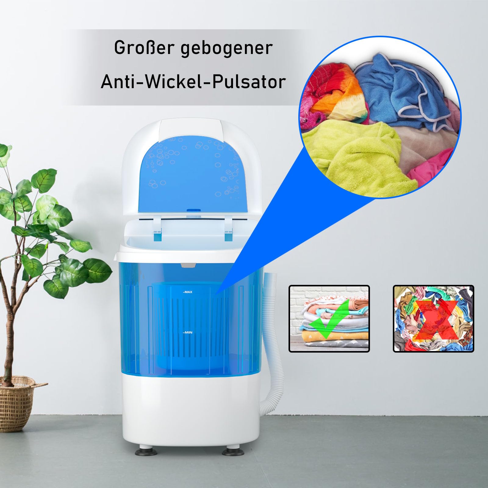 GOPLUS Mini Waschmaschine 2 KG, Camping Waschmaschine, 10 Minuten Schnellwäsche, Reisewaschmaschine Toplader, ideal für Wohnwagen, Wohnmobile und Camping