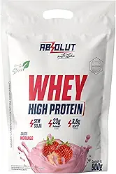 Absolut Nutrition, Whey high protein, 23 gramas de proteína, adoçado com stevia, Sabor morango, Pouch, 900 gramas