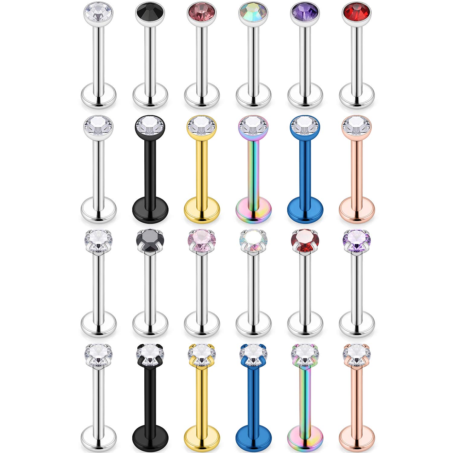 Cisyozi 16G Lip Labret Rings Studs 6mm 8mm 10mm Bar Length 2mm 3mm 4mm Cubic Zirconia Stainless Steel Internally Threaded Tragus Cartilage Helix Earrings Lip Labret Monroe Piercing Jewelry for Women