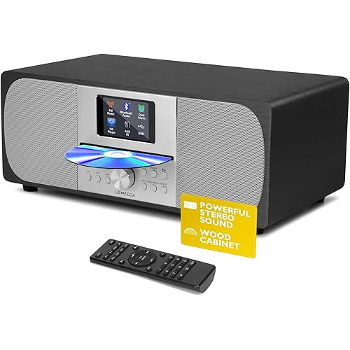LEMEGA MSY6 Bluetooth Stereo System for Home I Powerful 100W CD Player I FM Radio I Bluetooth Audio Streaming I USB Player I Aux-in I Alarms & Clock I Colour Display I Acoustic Wood Cabinet-Black