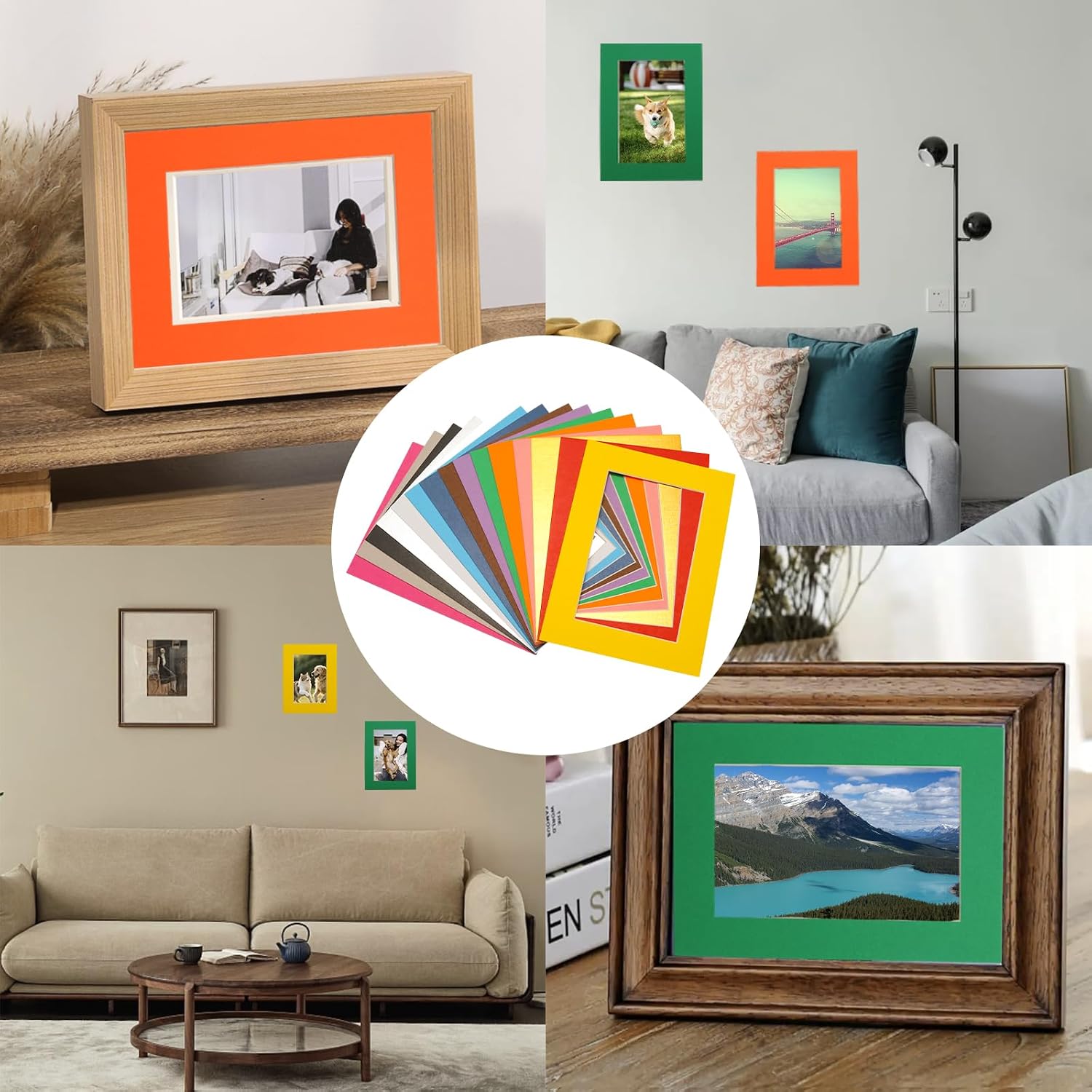 Pine & Linen 15pcs Mixed Colors Picture Mats and Transparent Membrane,Bevel Cut Frame Picture Mat,Mat Board Show Kit for Photos/Artworks(5.5x7.5inch)