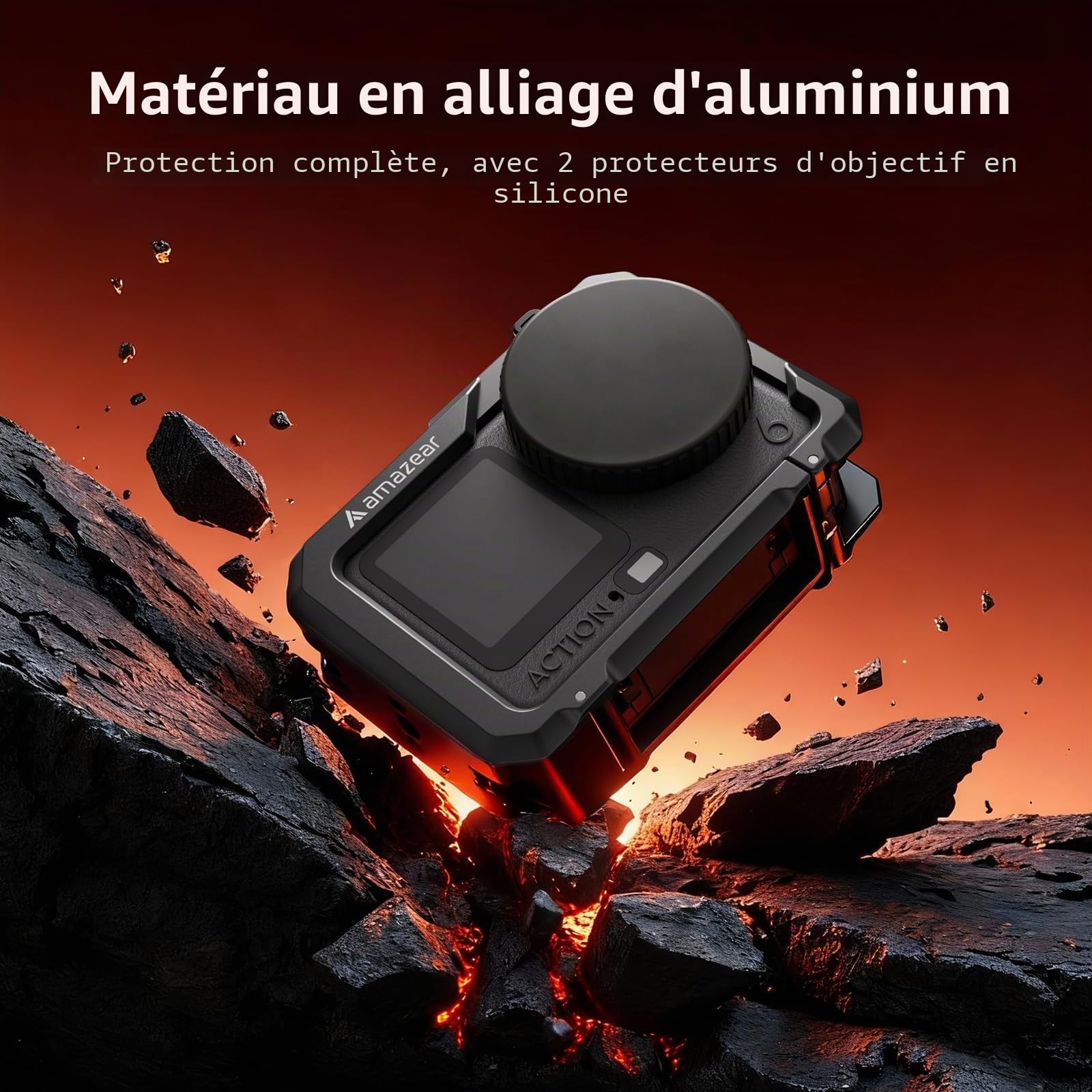 AMAZEAR Cage en Aluminium pour Accessoires DJI Osmo Action 6 Accessoires - Action6 Pro Étui de Protection en métal, Cadre de Protection avec Fixation Rapide, Filetage 1/4" & Cache-Objectifs