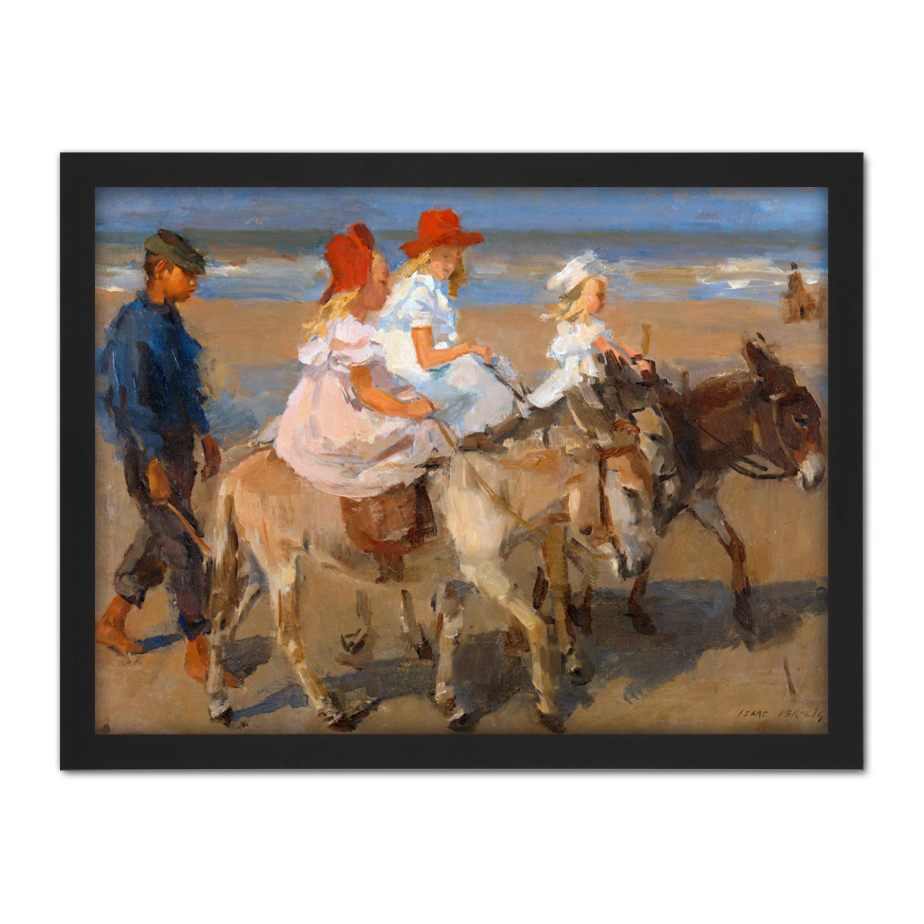Artery8 Isaac Israels Donkey Rides On The Beach Portrait Artwork Framed Wall Art Print 18X24 Inch