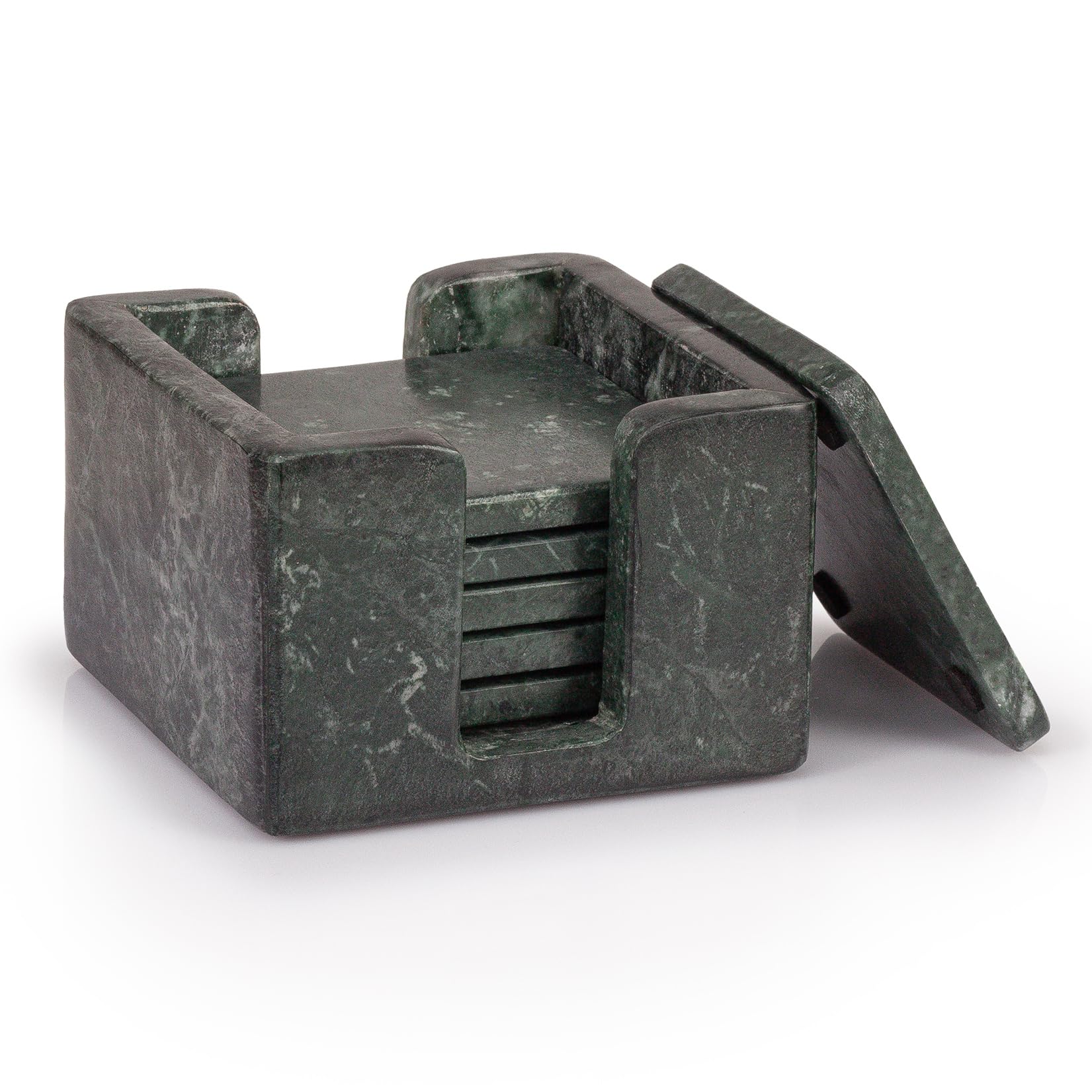 Ehc Square, Green With Holder (Set Of 6) Square Marble Coaster Set Of 6 With Holder, Drink Coasters With Anti-Slip Pads, Coasters For Cups, Mugs & Glasses, Green