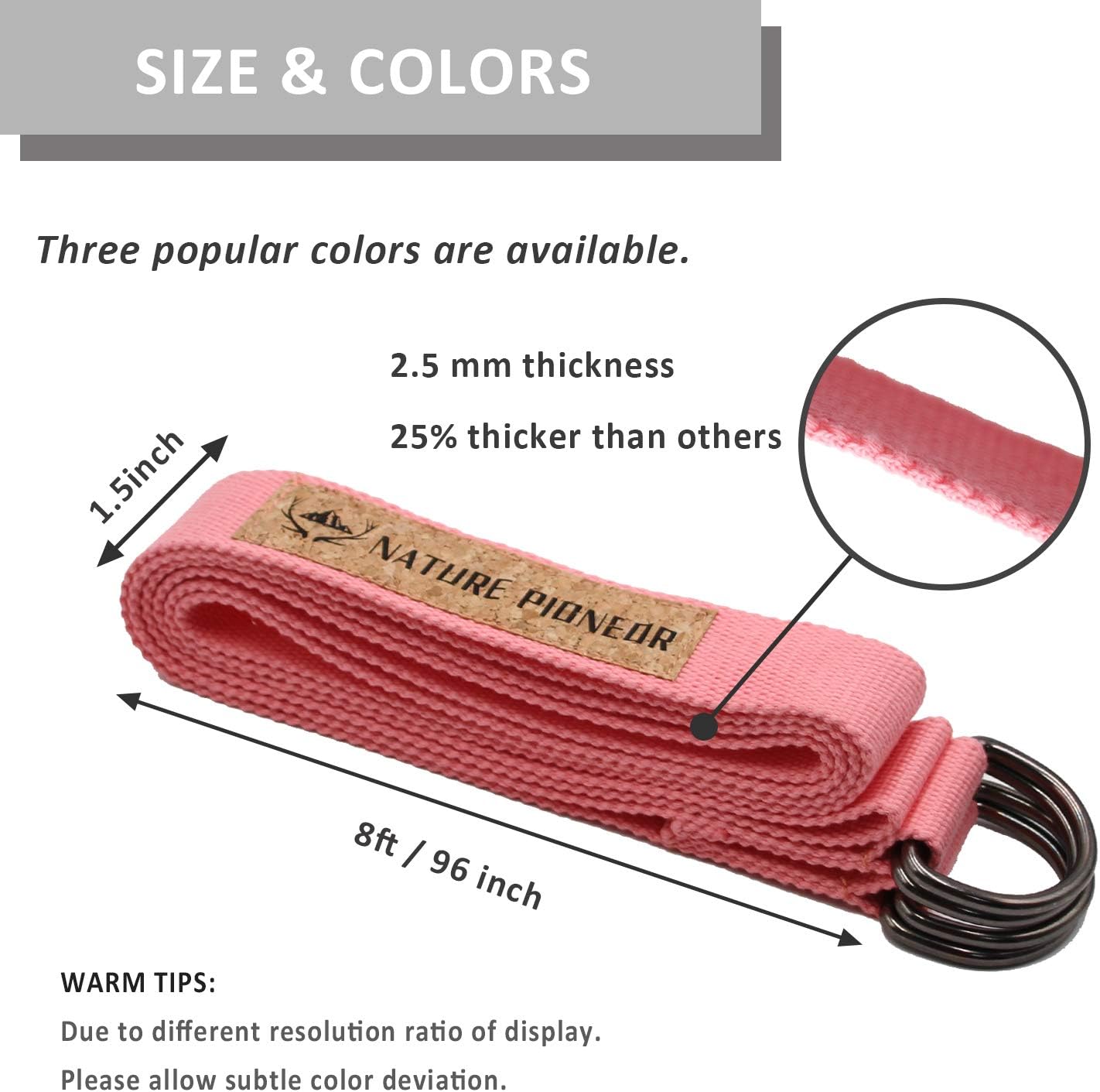 NATURE PIONEOR 8 FEET Combined 2 IN 1 Yoga Mat Strap and Yoga Strap for Stretching, 100% Cotton Yoga Stretch Training Bands with 4 Metal D-Ring Buckles for Carrying Yoga Mat and Yoga, Pilates, Fitness : Sports & Outdoors