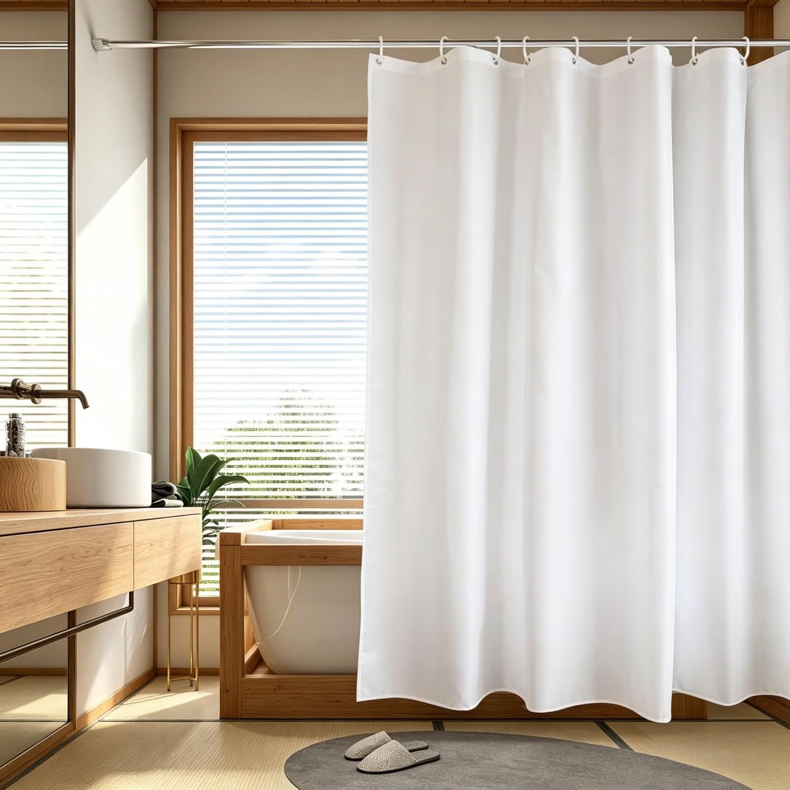Duschvorhang Anti-Schimmel 155 x 265 cm Wasserabweisend Anti-Schimmel Duschvorhang Trocknet Schnell für Badezimmer, Badewanne, Weiß