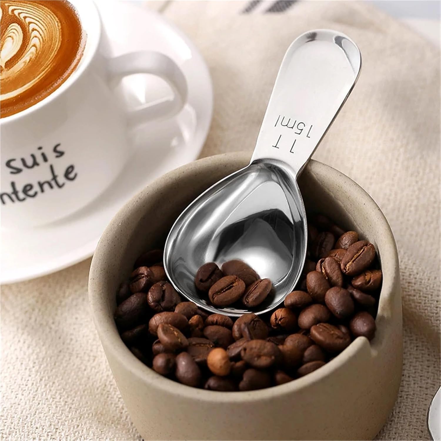 Coffee Scoop 4pcs Coffee Spoon with Tamper Tablespoon Measuring Stainless Steel Scoop Protein Powder Tamping Accessories(With Tamper 15ml)