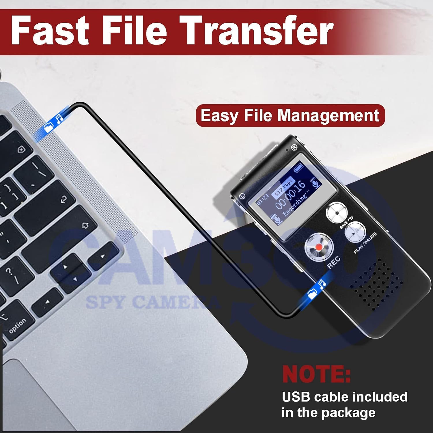 CAM 360 Digital Voice Recorders | Voice Activated Recorder for Lectures, Meetings, Interviews Recording Device | Tape Recorder with Microphone. 4