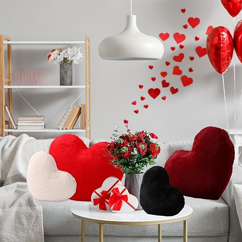Miniatura 7 de Beeveer 4 almohadas de corazón esponjosas en forma de corazón de 17 x 14 pulgadas, 11 x 10 pulgadas, bonita almohada de piel sintética de conejo